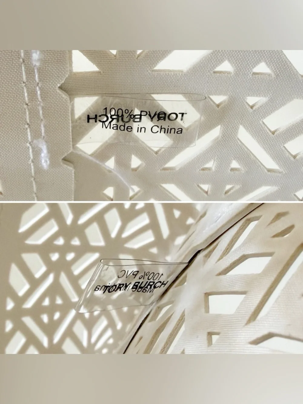 Tory Burch Tote Bag Laser-Cut PVC Geometric Carry-all White Casual Beach